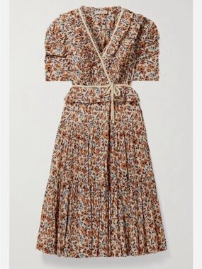 Ulla Johnson - Brown, Cream & Blue Floral Wrap Midi Dress